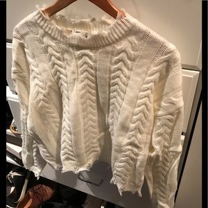 Cropped cream ripped edges sweater